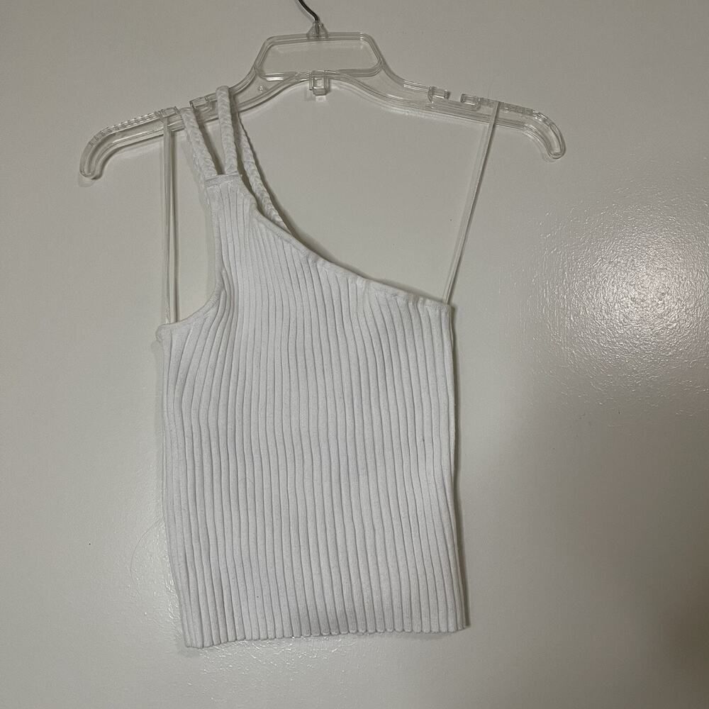 NEW! 535 America one shoulder ribbed white cropped top small